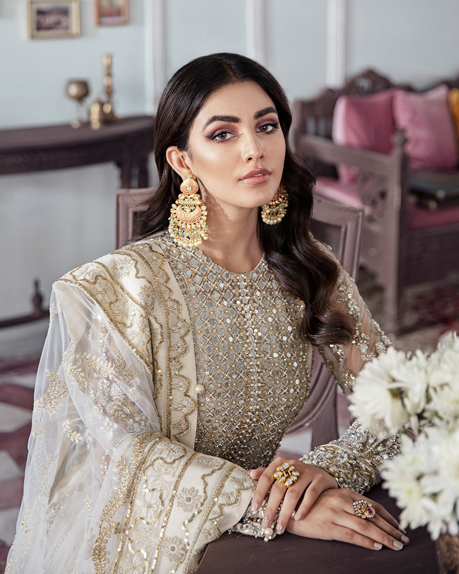 Gulaal | Wedding Formals | Mehr Embroidered Net 3-Piece Suit WS-19 - Designer Dress with Intricate embroidery and embellishments. Shop elegent wedding dress at Maria Faisal.