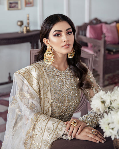 Gulaal | Wedding Formals | Mehr Embroidered Net 3-Piece Suit WS-19 - Designer Dress with Intricate embroidery and embellishments. Shop elegent wedding dress at Maria Faisal.