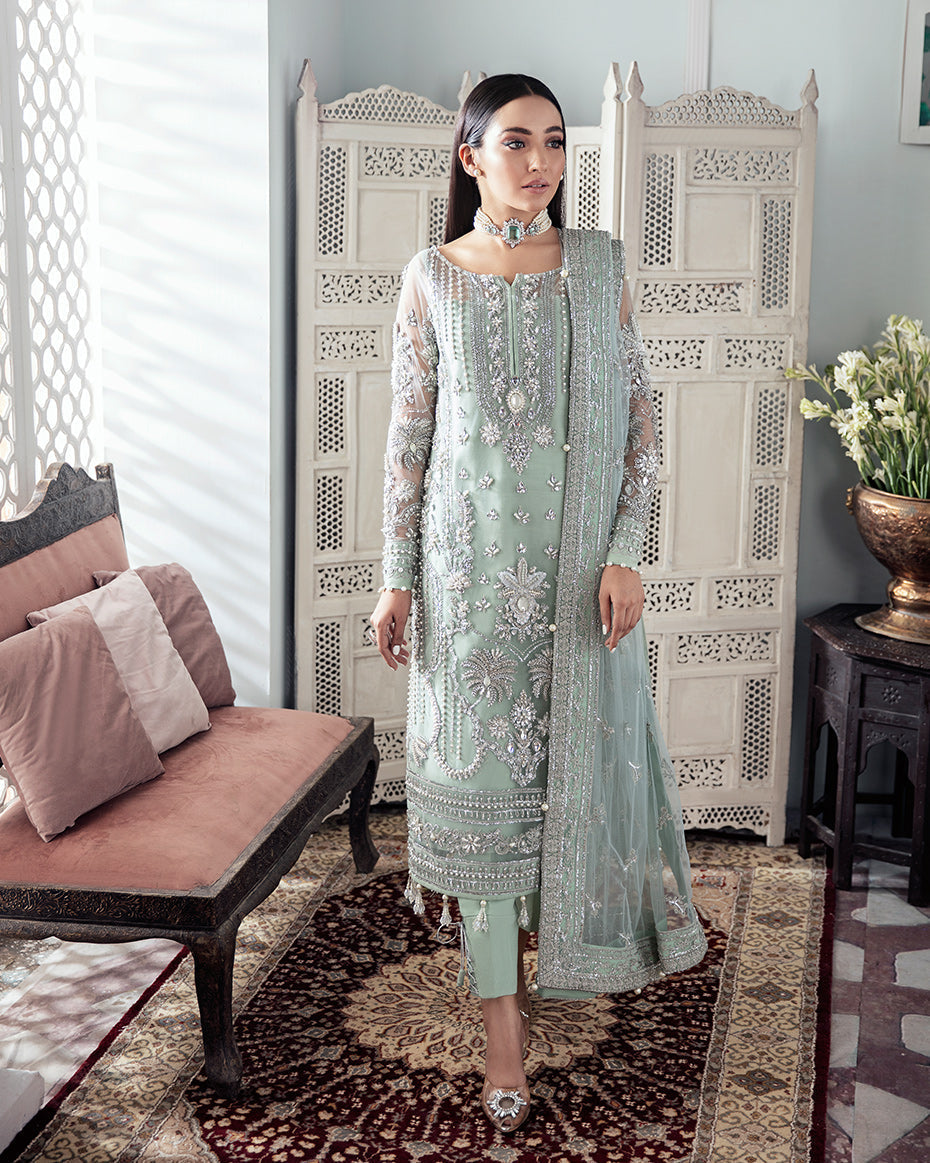 Gulaal | Wedding Formals | Zeba Embroidered Net 3-Piece Suit WS-21 - Designer Dress with Intricate embroidery and embellishments. Shop elegent wedding dress at Maria Faisal.