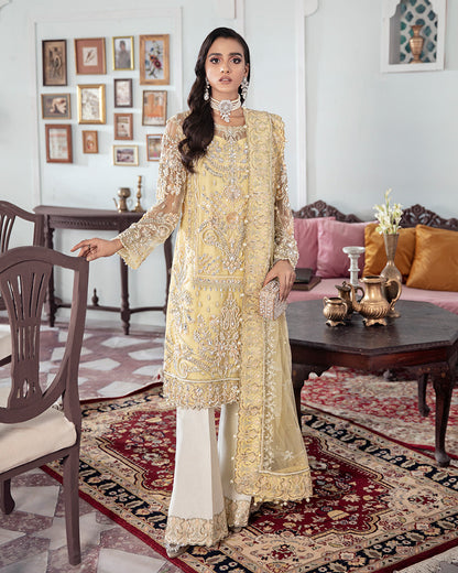 Gulaal | Wedding Formals | MAHJABEEN EMBROIDERED NET 3-PIECE SUIT WS-17 - Designer Dress with Intricate embroidery and embellishments. Shop elegent wedding dress at Maria Faisal.