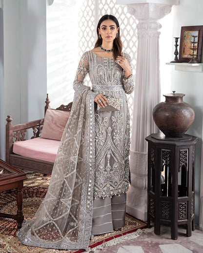 Gulaal | Wedding Formals | Gulnoor Embroidered Net 3-Piece Suit WS-18 - Designer Dress with Intricate embroidery and embellishments. Shop elegent wedding dress at Maria Faisal.