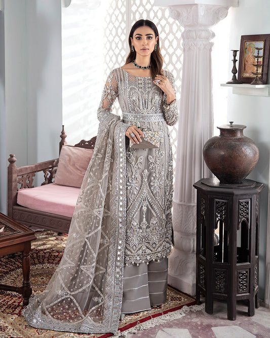 Gulaal | Wedding Formals | Gulnoor Embroidered Net 3-Piece Suit WS-18 - Designer Dress with Intricate embroidery and embellishments. Shop elegent wedding dress at Maria Faisal.