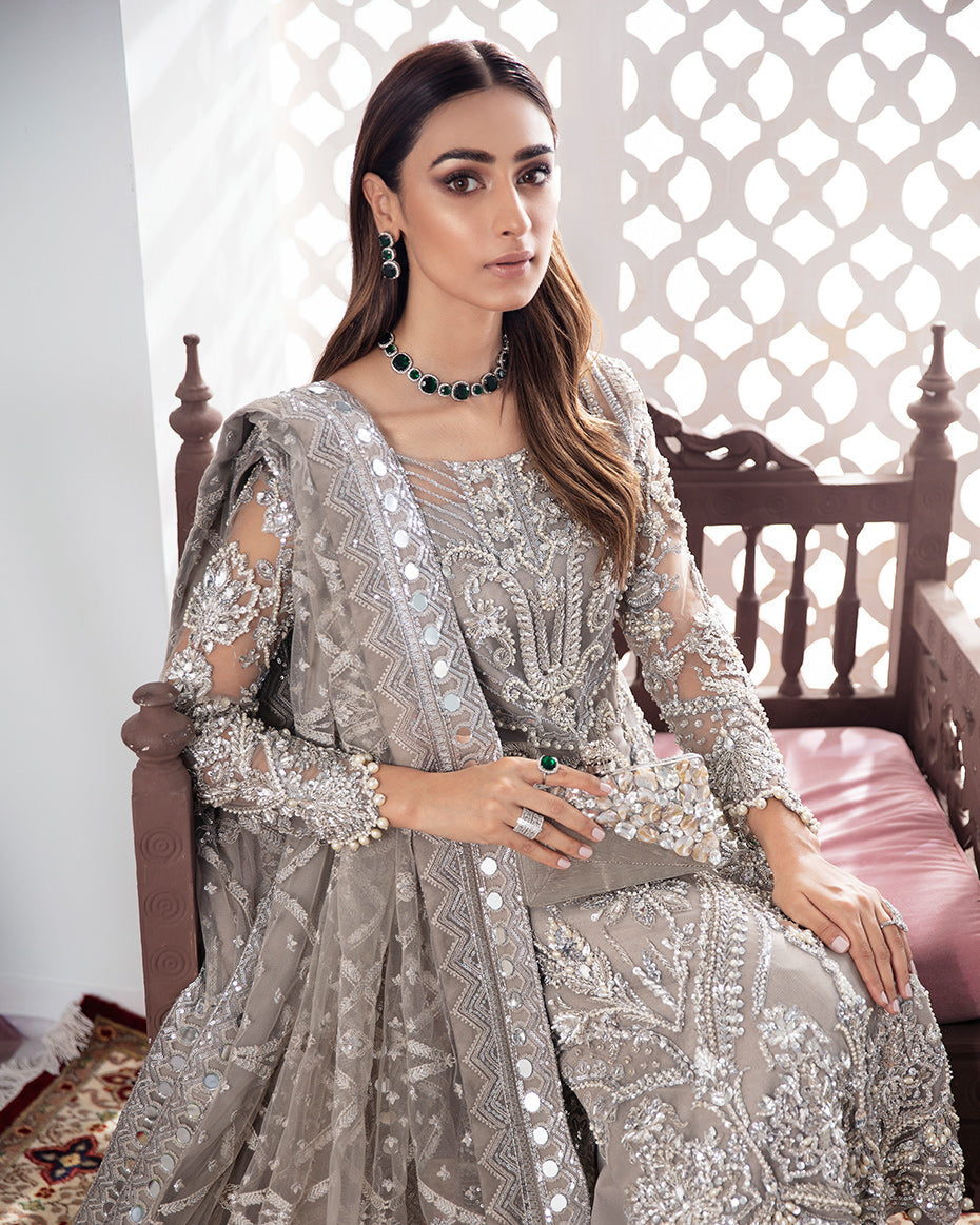 Gulaal | Wedding Formals | Gulnoor Embroidered Net 3-Piece Suit WS-18 - Designer Dress with Intricate embroidery and embellishments. Shop elegent wedding dress at Maria Faisal.
