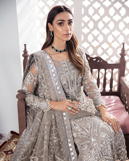 Gulaal | Wedding Formals | Gulnoor Embroidered Net 3-Piece Suit WS-18 - Designer Dress with Intricate embroidery and embellishments. Shop elegent wedding dress at Maria Faisal.