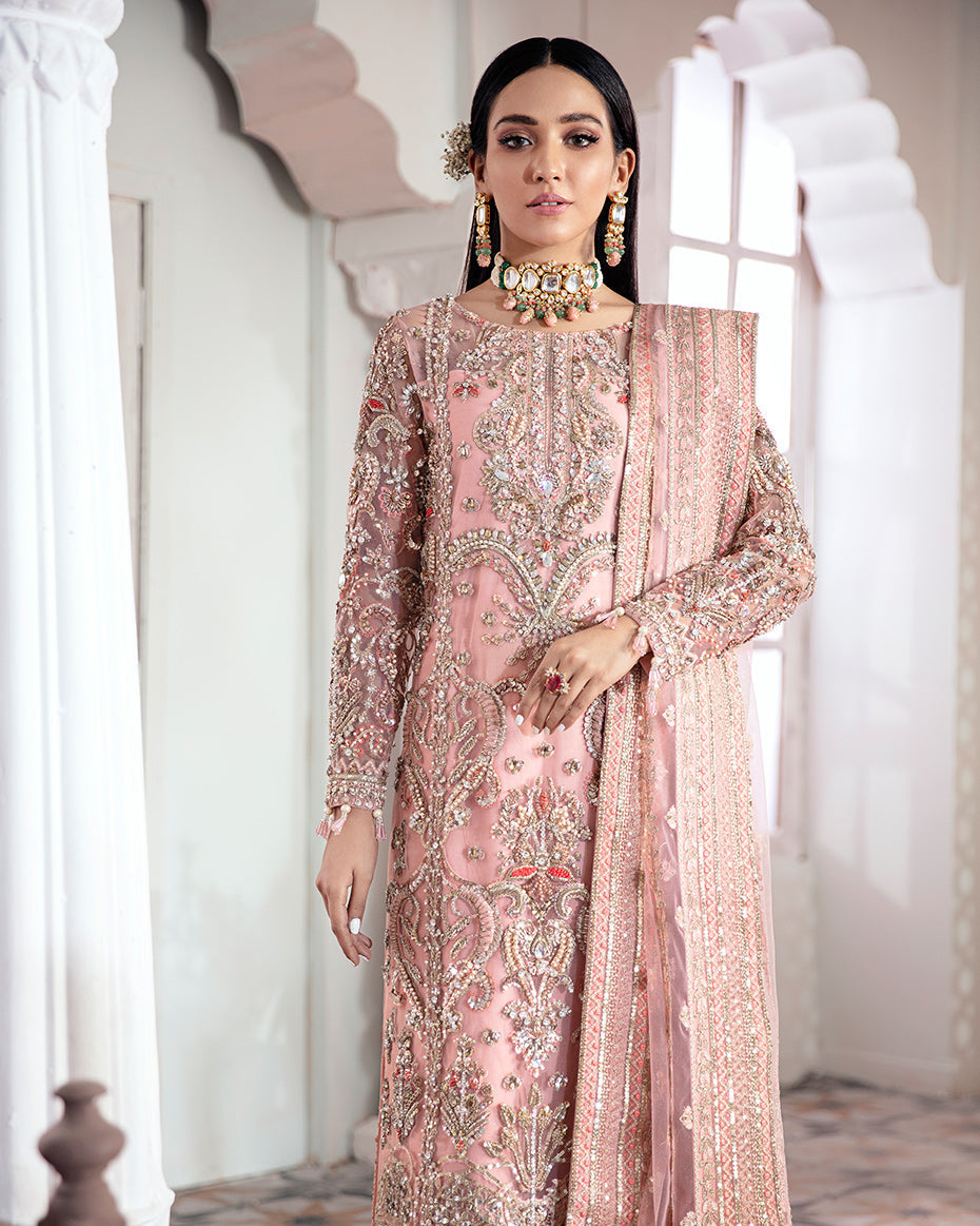 Gulaal | Wedding Formals | ARJUMAND EMBROIDERED NET 3-PIECE SUIT WS-15 - Designer Dress with Intricate embroidery and embellishments. Shop elegent wedding dress at Maria Faisal.