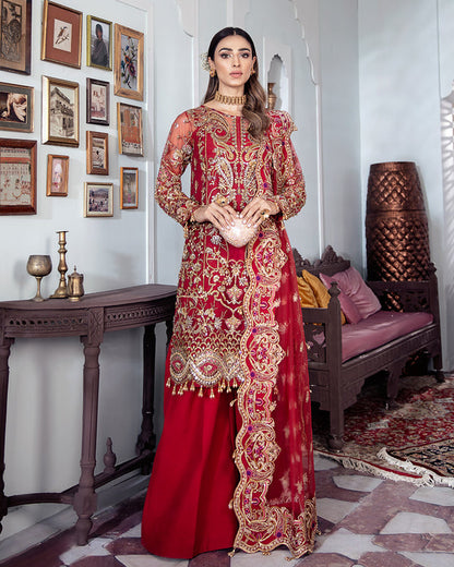 Gulaal | Wedding Formals | Tamanah Embroidered Net 3-Piece Suit WS-12 - Designer Dress with Intricate embroidery and embellishments. Shop elegent wedding dress at Maria Faisal.