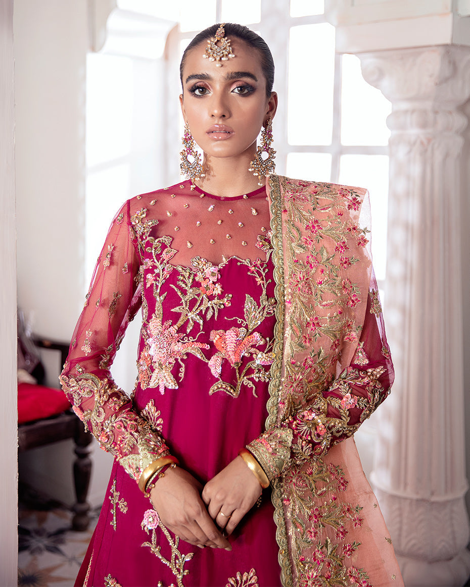 Gulaal | Wedding Formals | CHAMELI EMBROIDERED NET 3-PIECE SUIT WS-10 - Designer Dress with Intricate embroidery and embellishments. Shop elegent wedding dress at Maria Faisal.