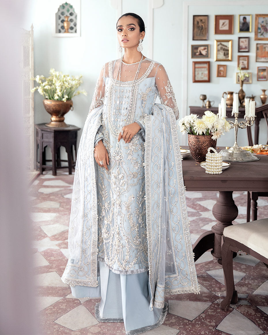 Gulaal | Wedding Formals | SAIKA EMBROIDERED NET 3-PIECE SUIT WS-20 - Designer Dress with Intricate embroidery and embellishments. Shop elegent wedding dress at Maria Faisal.