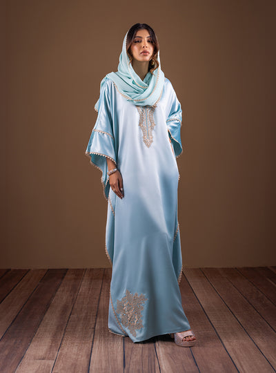 Zainab Chottani | The Kaftan Edit | Aqua Blossom - Formal Dress - available at Maria Faisal in UK and USA.