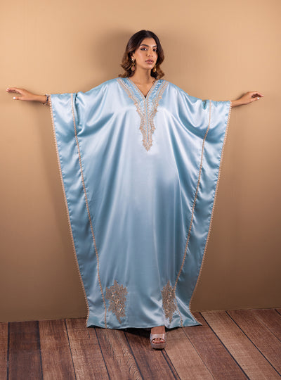 Zainab Chottani | The Kaftan Edit | Aqua Blossom - Formal Dress - available at Maria Faisal in UK and USA.