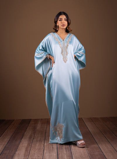 Zainab Chottani | The Kaftan Edit | Aqua Blossom - Formal Dress - available at Maria Faisal in UK and USA.