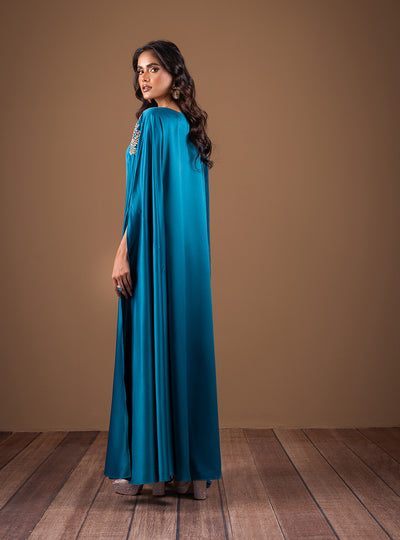 Zainab Chottani | The Kaftan Edit | Teal Waves - Formal Dress - available at Maria Faisal in UK and USA.