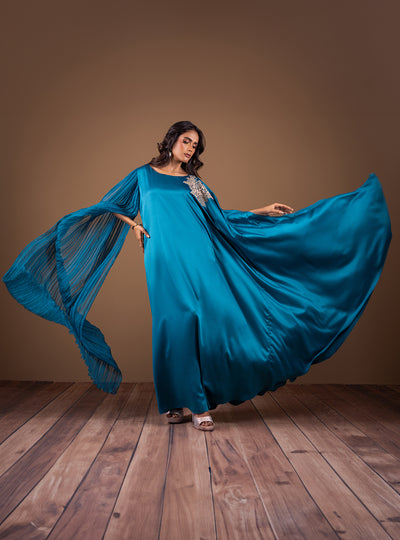 Zainab Chottani | The Kaftan Edit | Teal Waves - Formal Dress - available at Maria Faisal in UK and USA.