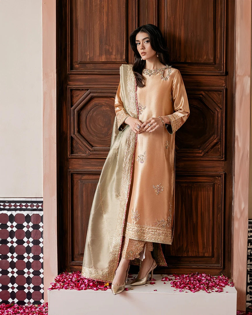 Mushq | Sunehri Lama Silk | Parisa - Formal Dress - available at Maria Faisal in UK and USA.