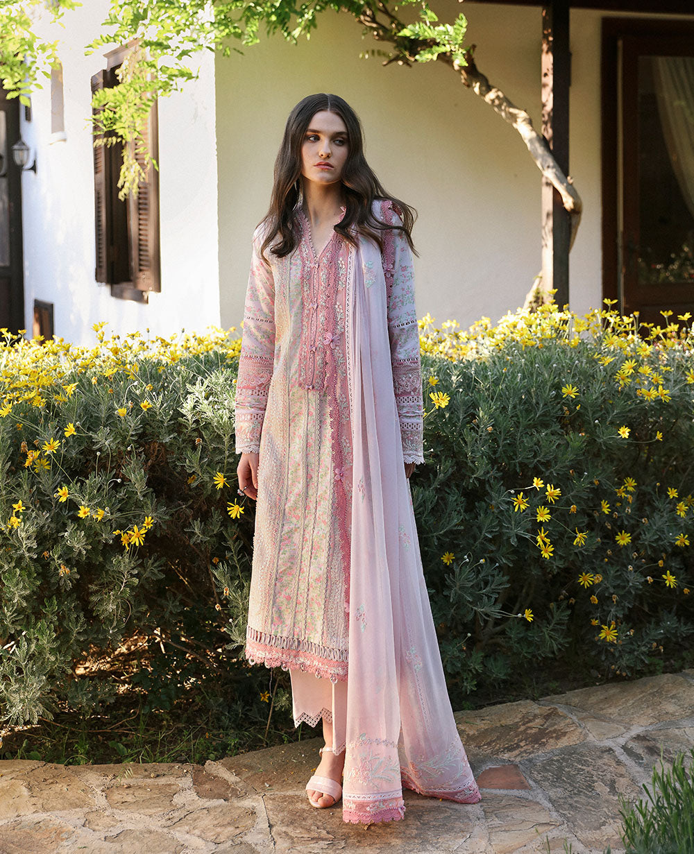 Republic Womenswear | Aylin Summer Lawn 24 | Rosa (D8-B) - Designer Dress with Intricate embroidery and embellishments. Shop elegent wedding dress at Maria Faisal.