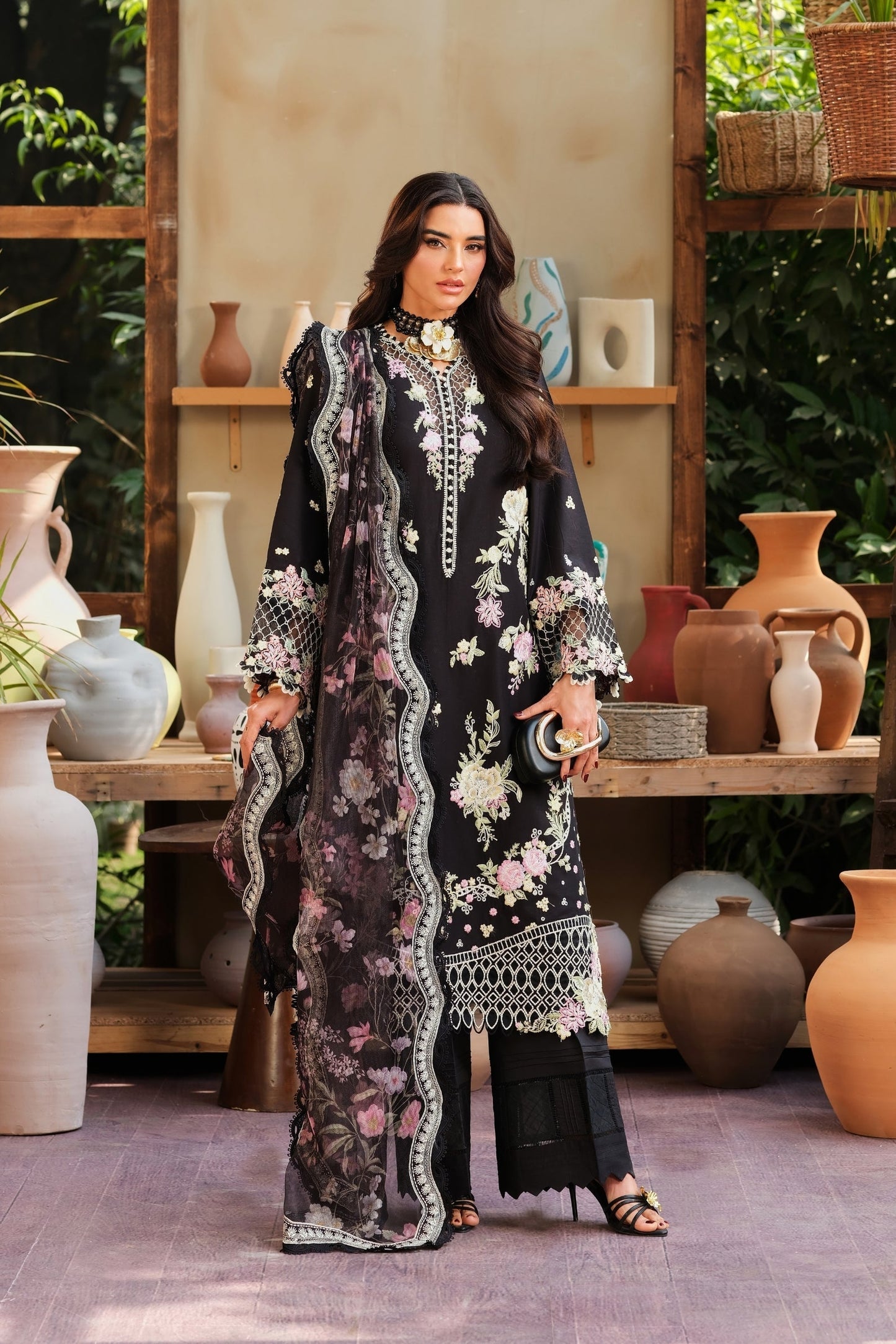 Maryam Hussain | Luxury Lawn 26 | Noir - Luxury Dress - available at Maria Faisal in UK and USA.