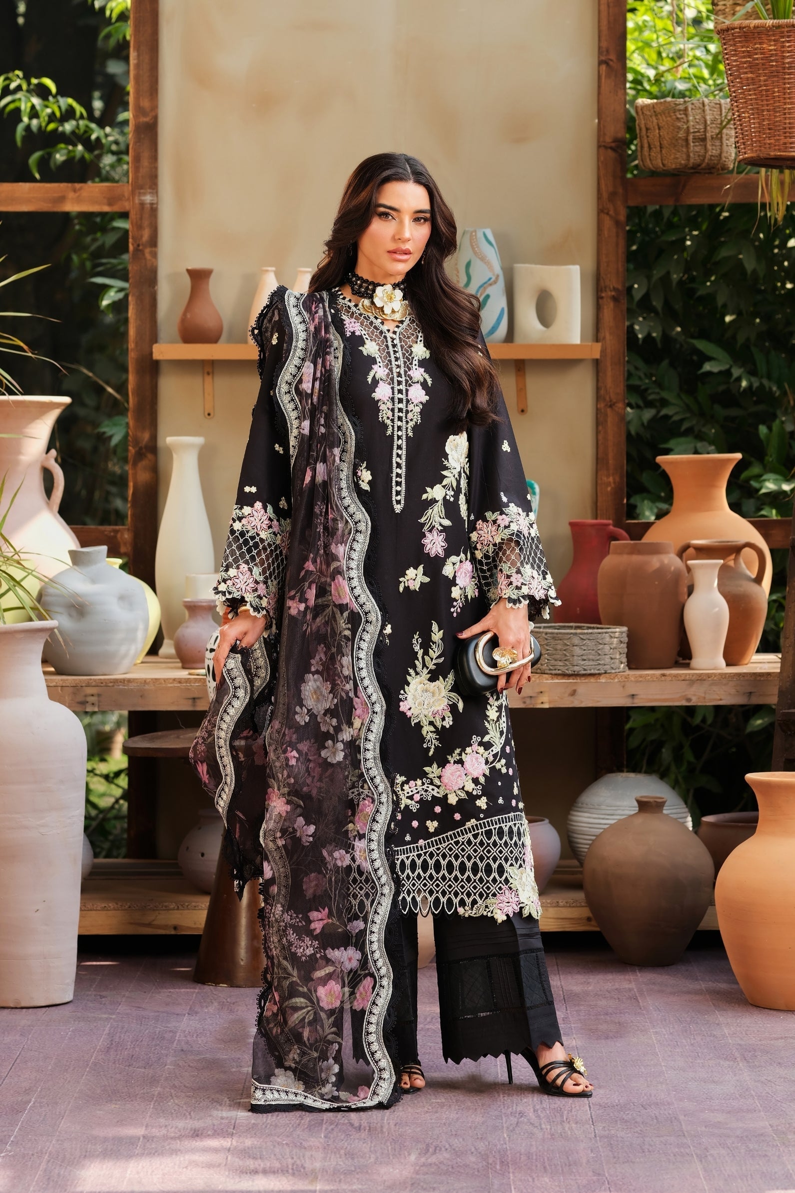 Maryam Hussain | Luxury Lawn 26 | Noir - Luxury Dress - available at Maria Faisal in UK and USA.