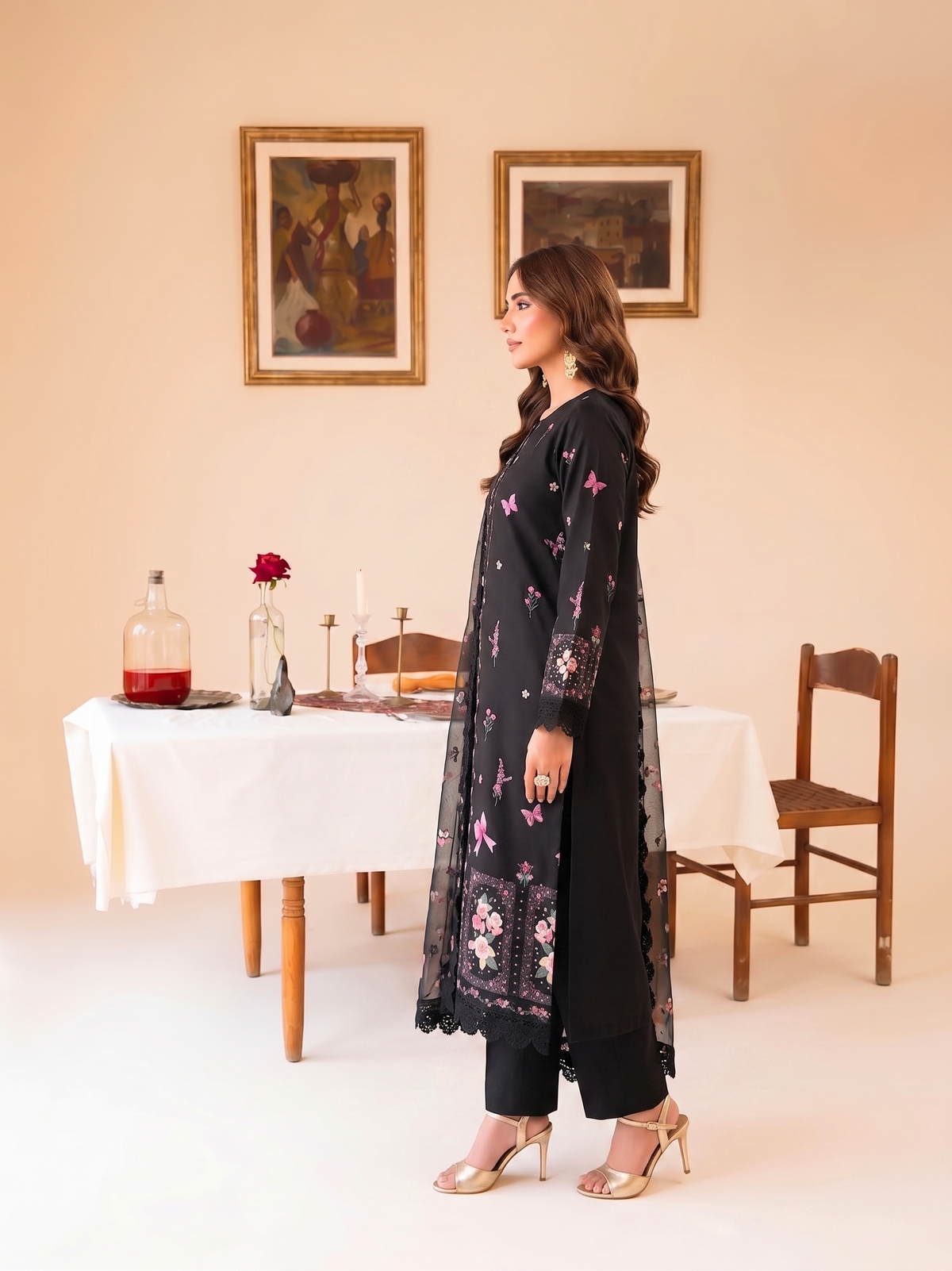 Faiza Faisal | FNF Printed Lawn | FLORAL NOIR - Casual Dress - available at Maria Faisal in UK and USA.