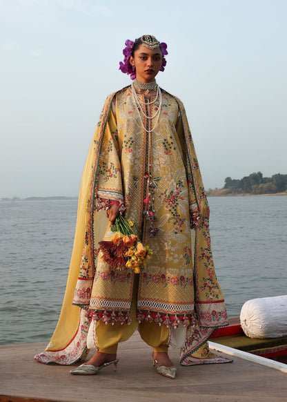 Hussain Rehar | Kalabagh Luxury Lawn 26 | Ochre - Luxury Dress - available at Maria Faisal in UK and USA.