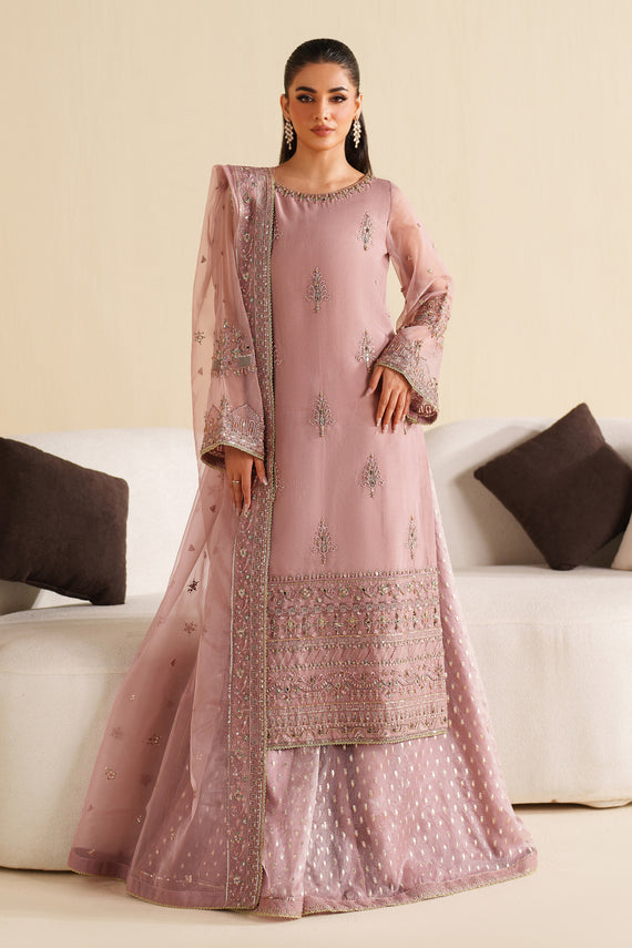 Lilac Embroidered Organza Long Shirt with Sharara - Naqshi | Feemora Organza Raw Silk | Ushna
