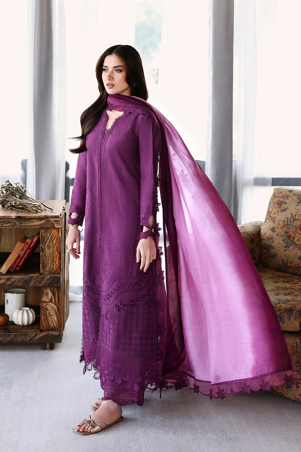 Azure | Luxury Lawn 26 | Mulberry - Dress - available at Maria Faisal in UK and USA.