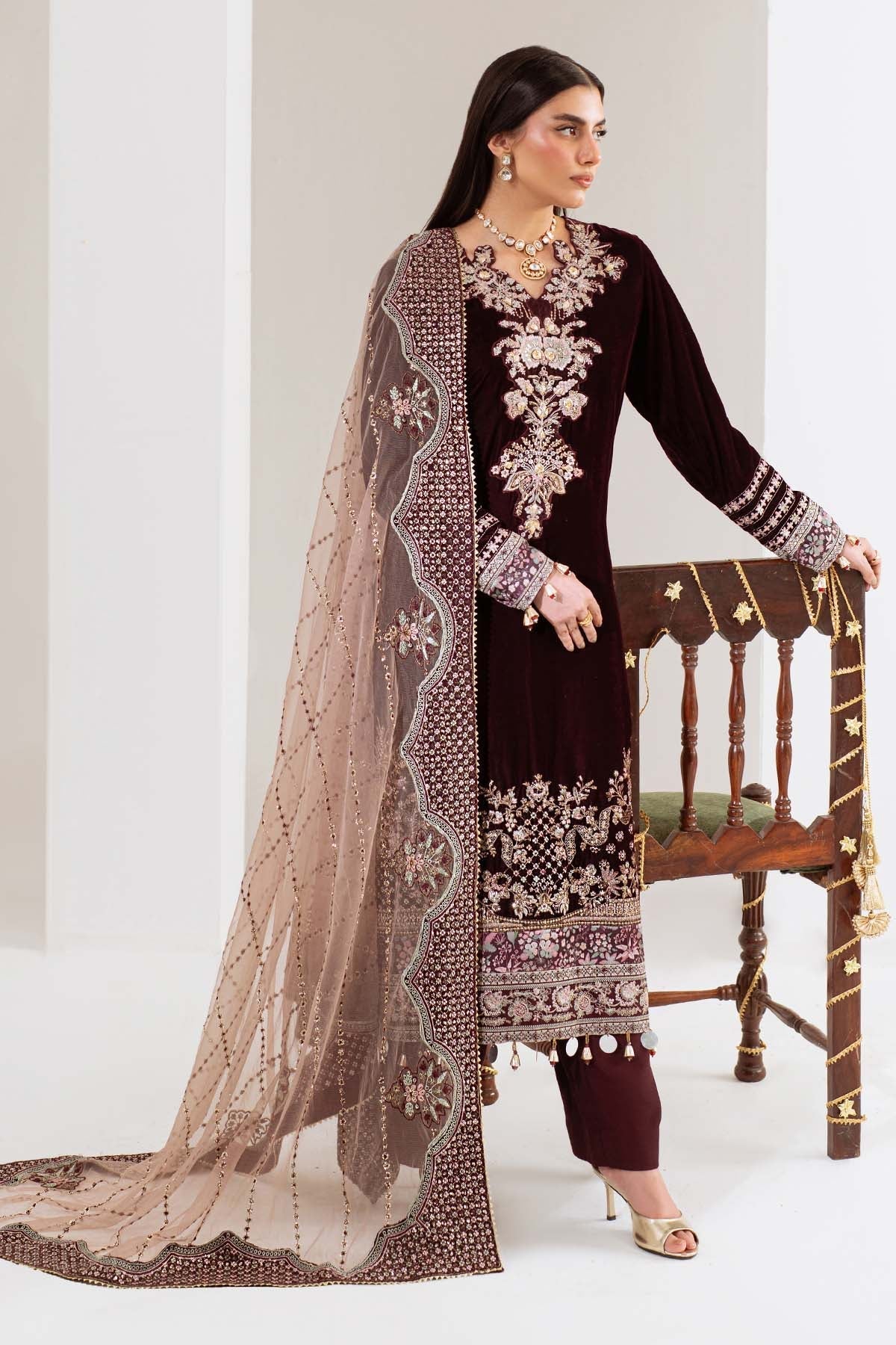 Nureh | Maya Velvet | NW-110 - Formal Dress - available at Maria Faisal in UK and USA.