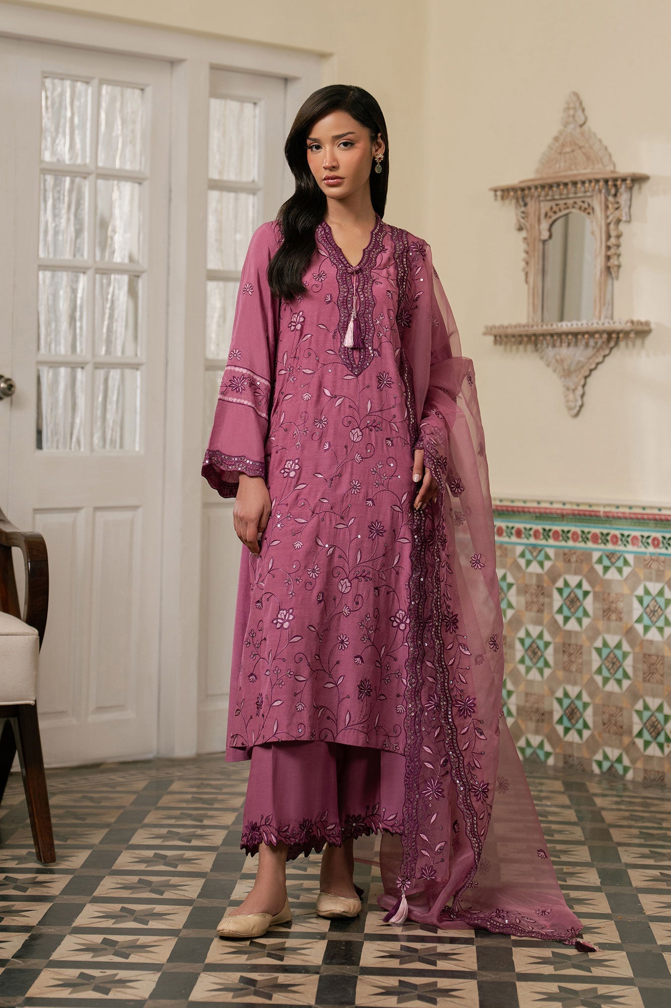 Cross Stitch | SS-26 RTW LUX PRET EDIT-1 | ORCHID AURA - Luxury Dress - available at Maria Faisal in UK and USA.