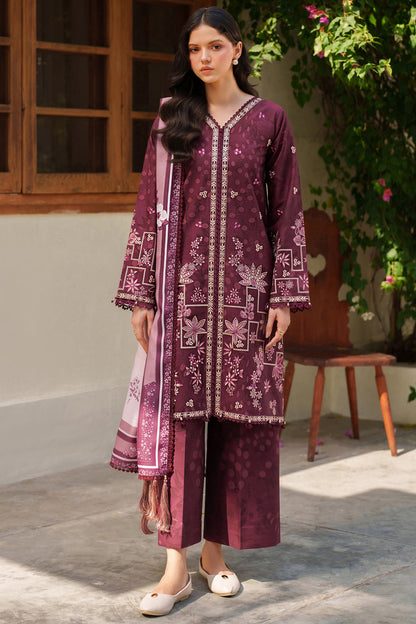 Farasha | Meline Premium Viscose 25 | Mauve Cream - Luxury Dress - available at Maria Faisal in UK and USA.