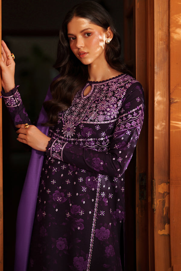 Farasha | Meline Premium Viscose 25 | Plum Powder - Luxury Dress - available at Maria Faisal in UK and USA.