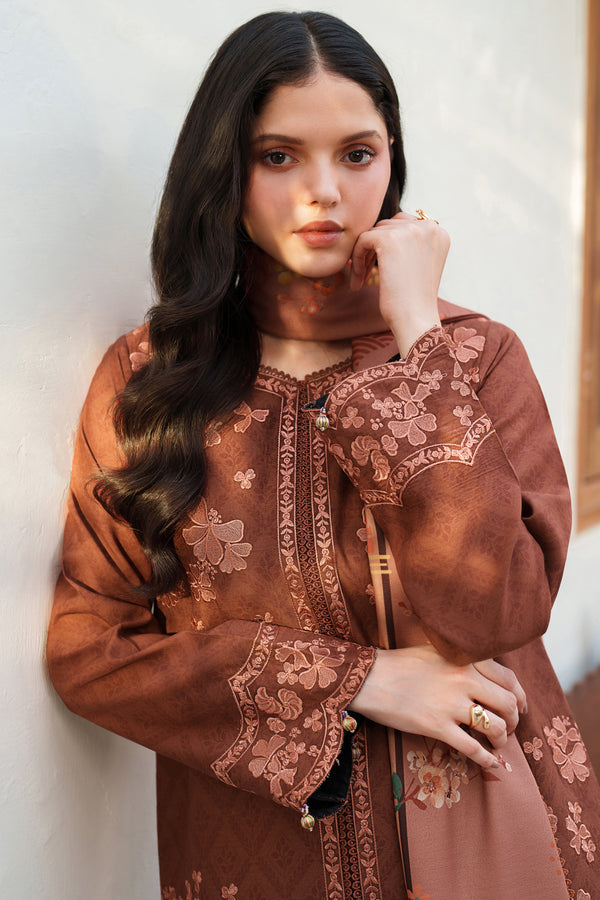 Farasha | Meline Premium Viscose 25 | Brown Clay - Luxury Dress - available at Maria Faisal in UK and USA.