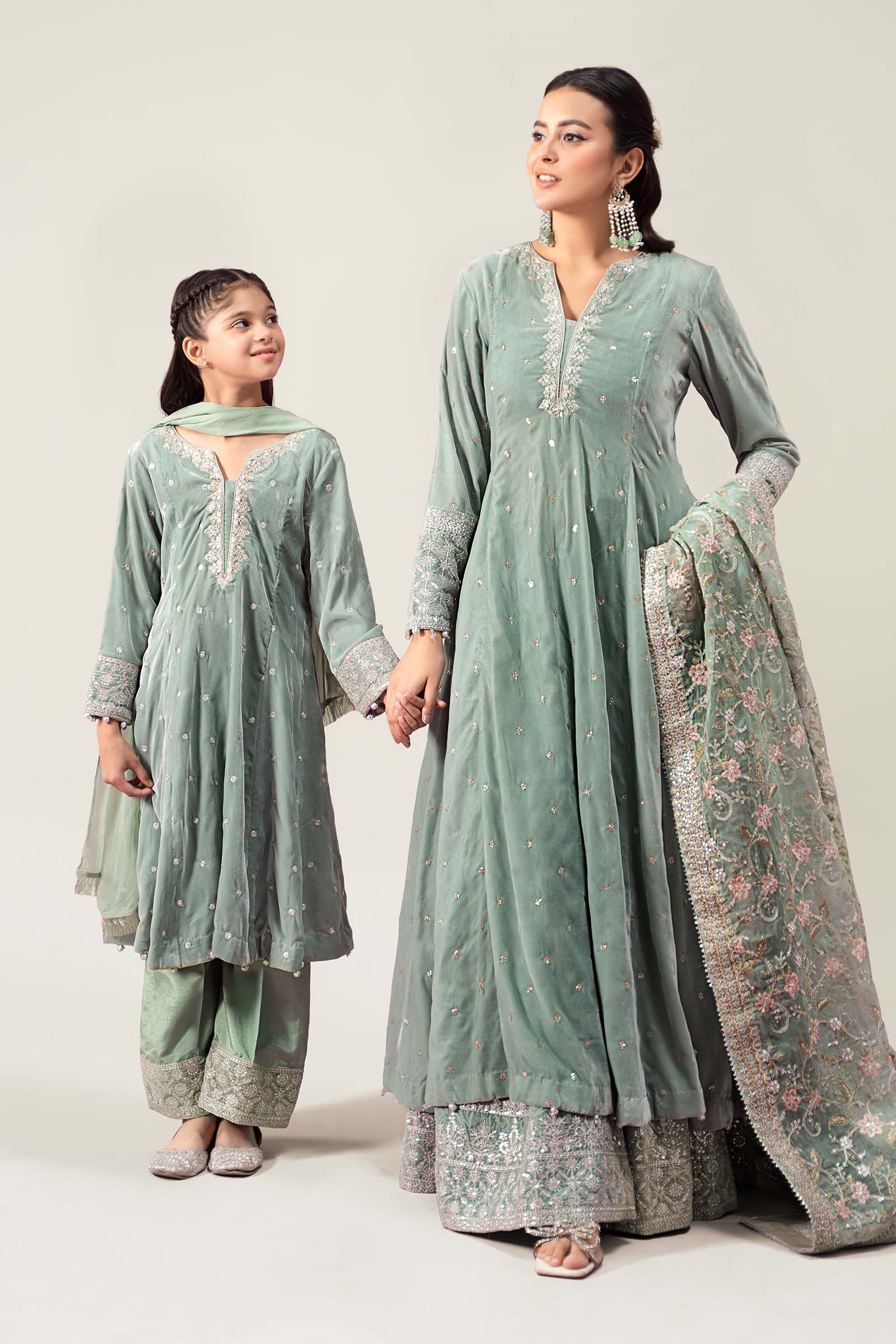 Maria B | 3 Piece Embroidered Velvet Suit | MKS-W24-38 by Maria Faisal - Registered Vendor of : Maria B - type : Kids Clothes - 100% original wedding dresses
