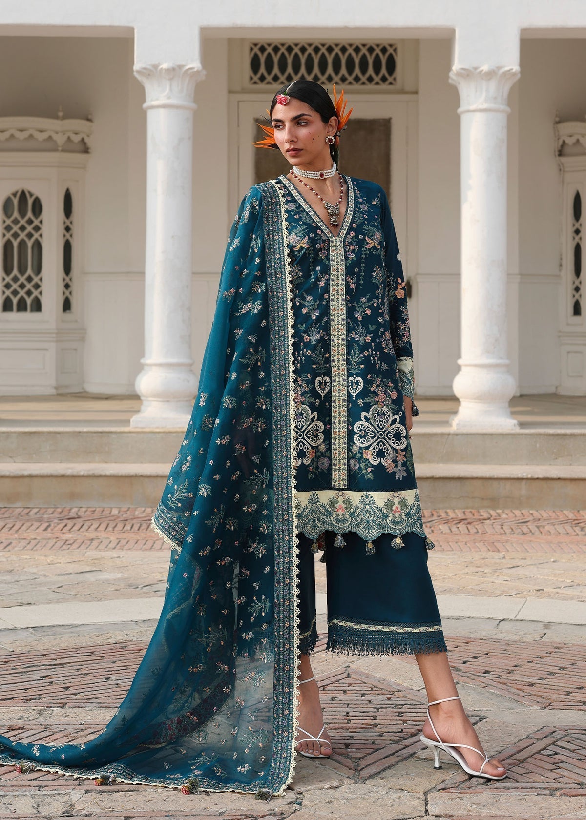Hussain Rehar | Kalabagh Luxury Lawn 26 | Azraq - Luxury Dress - available at Maria Faisal in UK and USA.