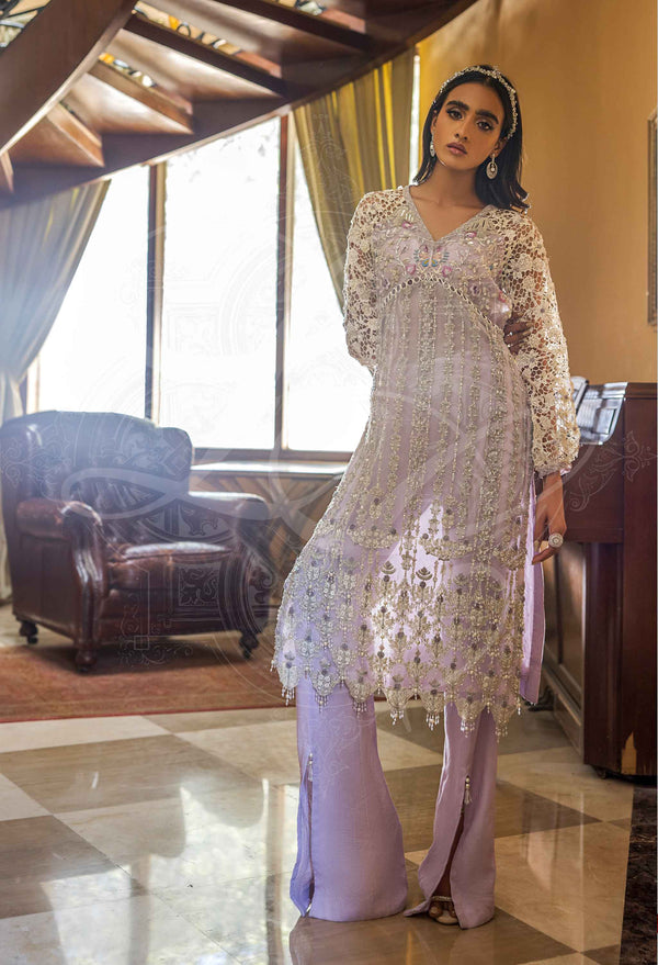 Layla Chatoor | Luxury Pret | Purple Tunic With Long Pants - Luxury Dress - available at Maria Faisal in UK and USA.