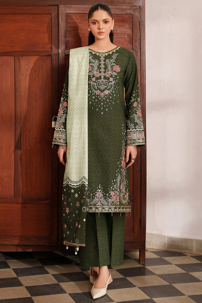 Farasha | Meline Premium Viscose 25 | Olive Drape - Luxury Dress - available at Maria Faisal in UK and USA.