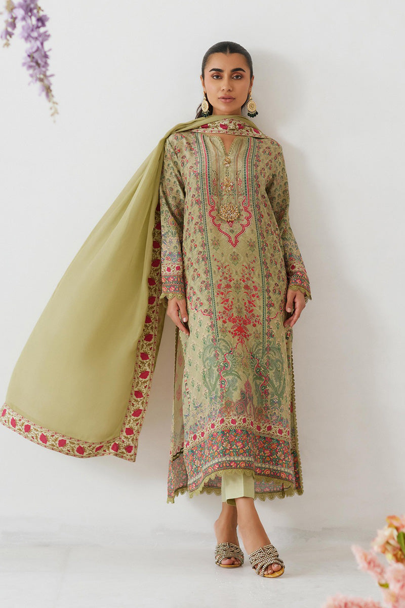 Mina Hasan | Signature Pret | Sage Sanguine - Luxury Dress - available at Maria Faisal in UK and USA.