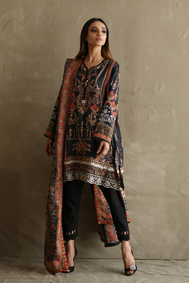 Mina Hasan | Signature Pret | Baroque In Black - Luxury Dress - available at Maria Faisal in UK and USA.
