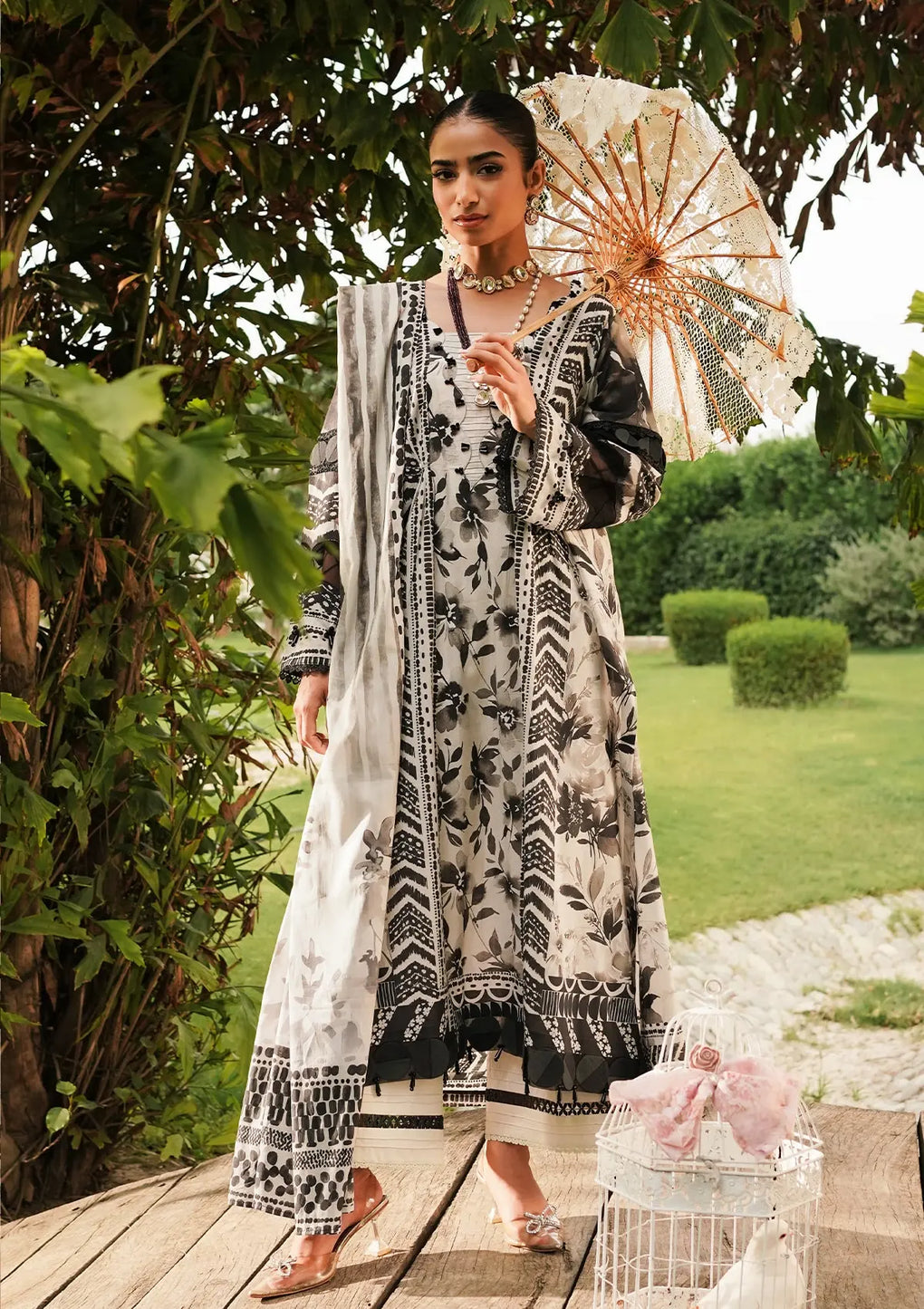 Elaf Premium | Printed Collection 24 | EEP-07B - Black Blossom - Waniyas
