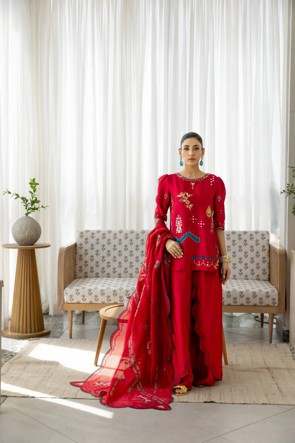 Wahaj M Khan | Sanam Luxe | Cherry Rouge Sanam - Luxury Dress - available at Maria Faisal in UK and USA.