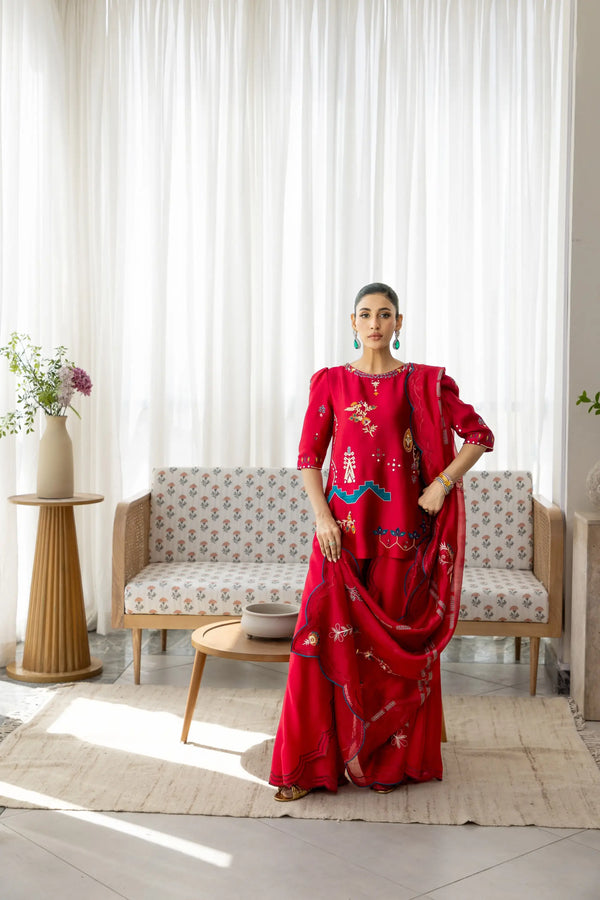 Wahaj M Khan | Sanam Luxe | Cherry Rouge Sanam - Luxury Dress - available at Maria Faisal in UK and USA.