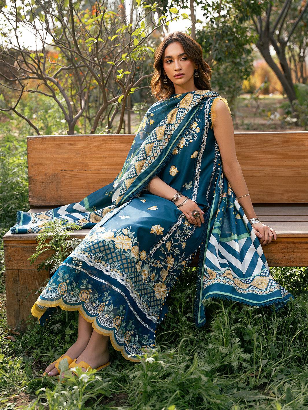 Bin Ilyas | Hazel Printed Lawn 25 | 2077 - B by Maria Faisal - Registered Vendor of : Bin Ilyas - type : Ladies Clothes - 100% original wedding dresses