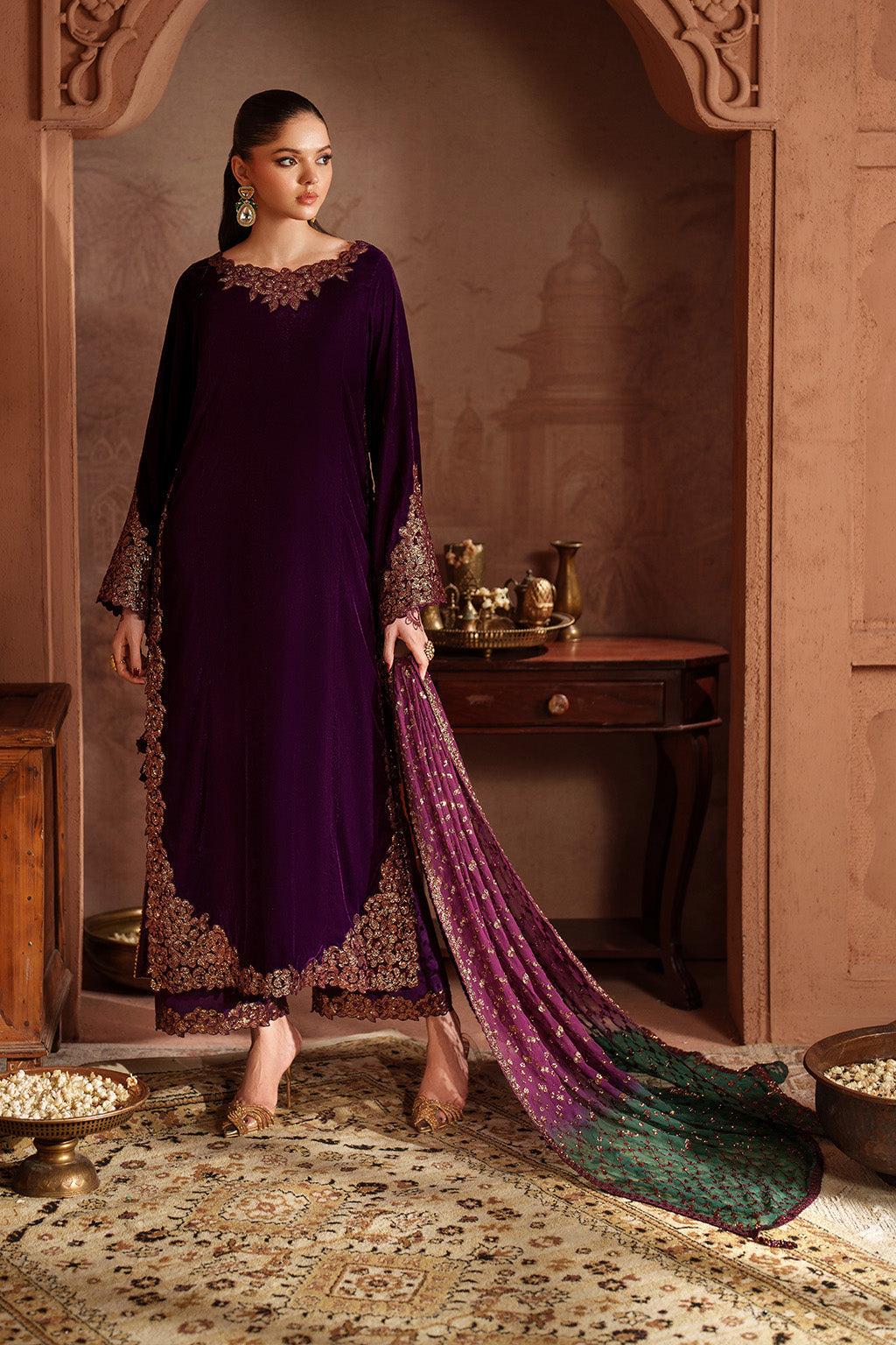 Iznik | Velvet 25 | IV-57 Embroidered Velvet - Formal Dress - available at Maria Faisal in UK and USA.
