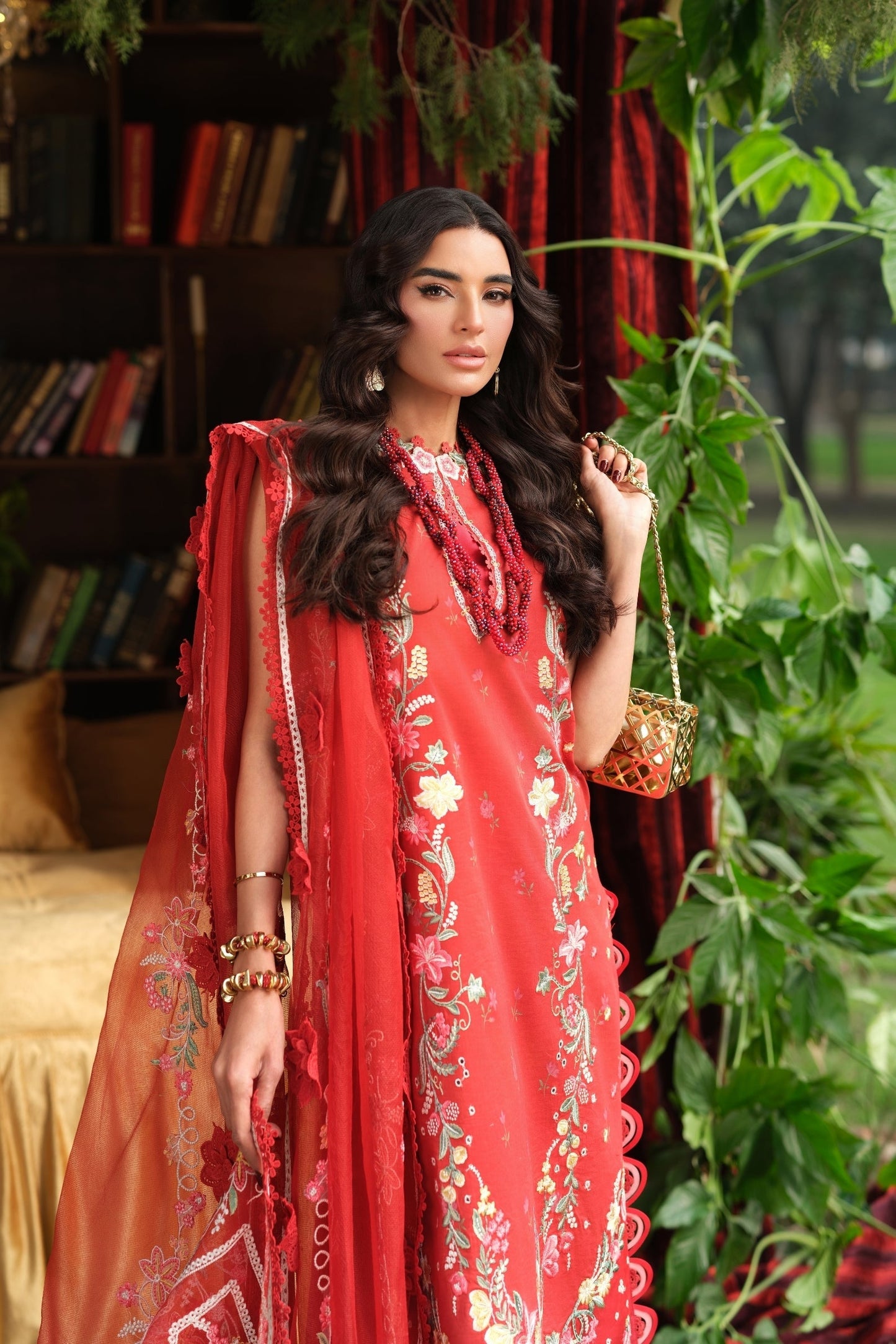 Maryam Hussain | Luxury Lawn 26 | Crimson - Luxury Dress - available at Maria Faisal in UK and USA.