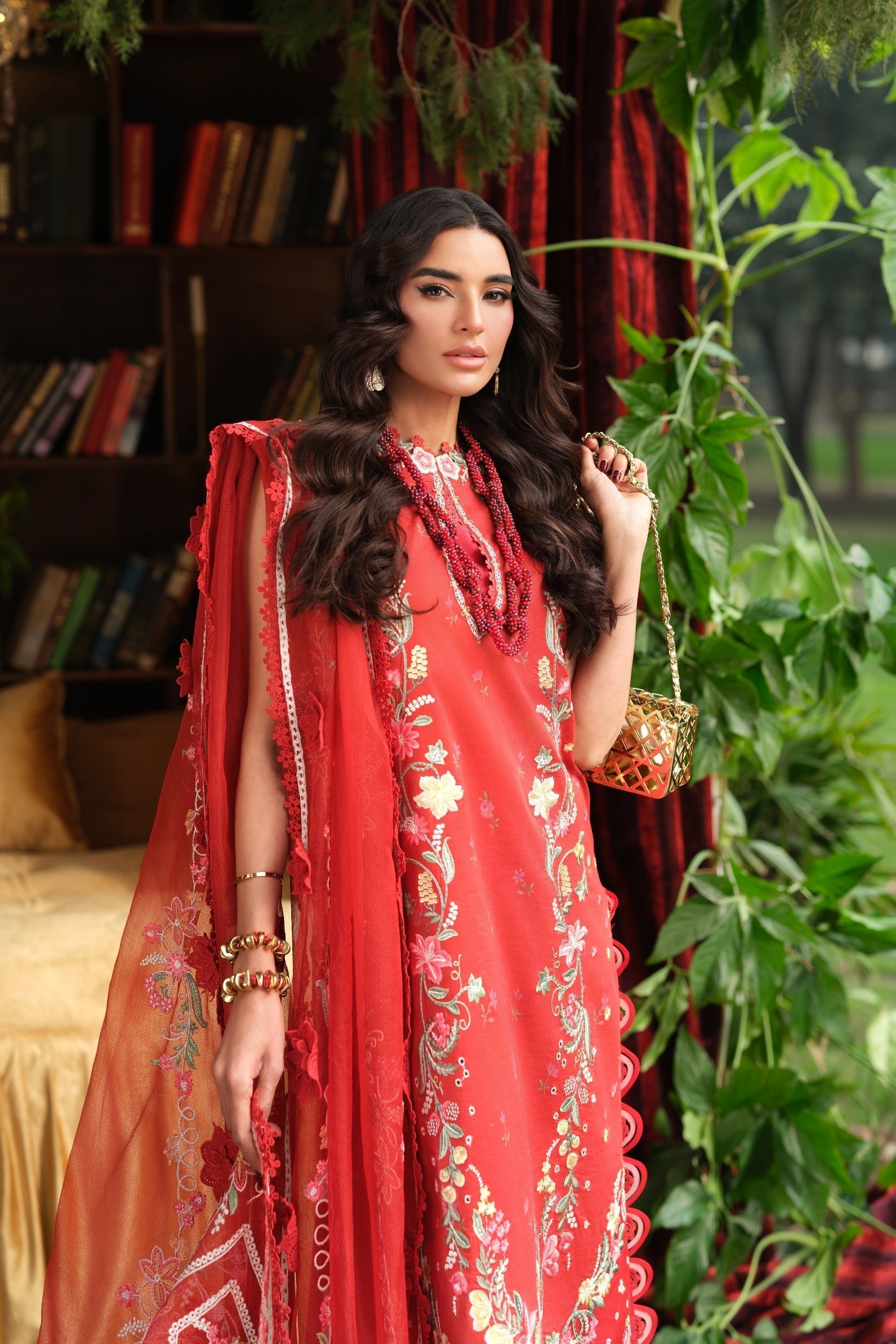 Maryam Hussain | Luxury Lawn 26 | Crimson - Luxury Dress - available at Maria Faisal in UK and USA.