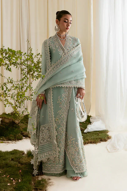 Suffuse | Freeshia Formals | Mint Angrakha - Luxury Dress - available at Maria Faisal in UK and USA.