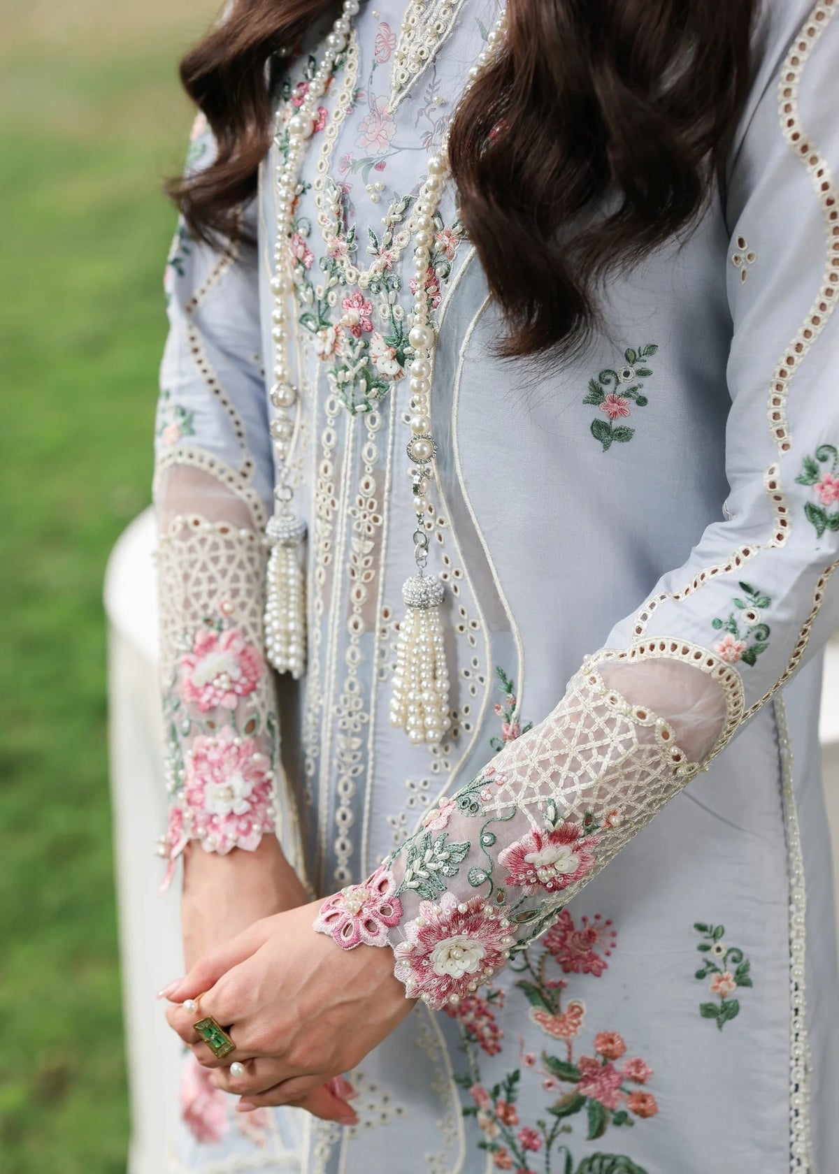 Sardinia | Tales of Petals | MORNING SKY - Luxury Dress - available at Maria Faisal in UK and USA.