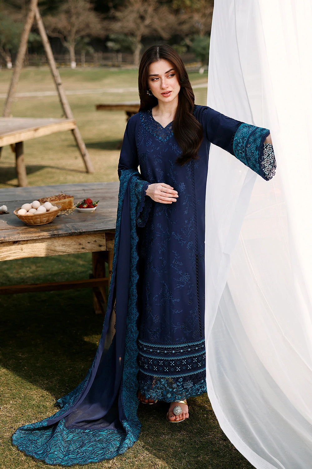 Azure | Luxury Lawn 26 | Blueberry - Dress - available at Maria Faisal in UK and USA.