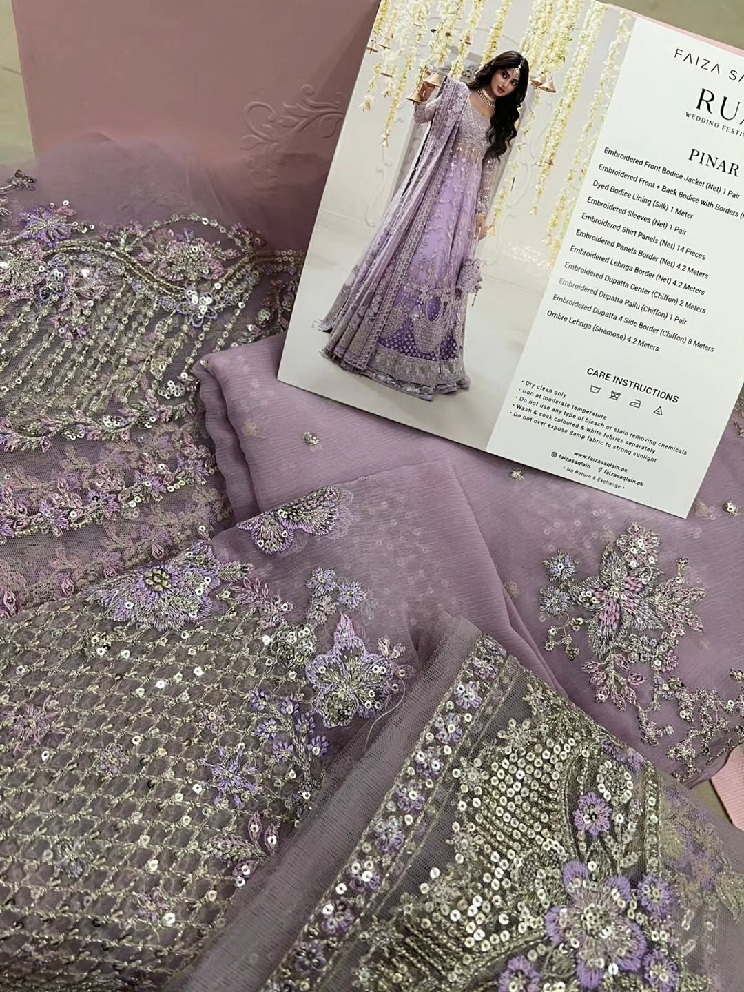 Lilac Embroidered Net Pishwas with Lehnga - Faiza Saqlain | Rua Wedding Formals | Pinar