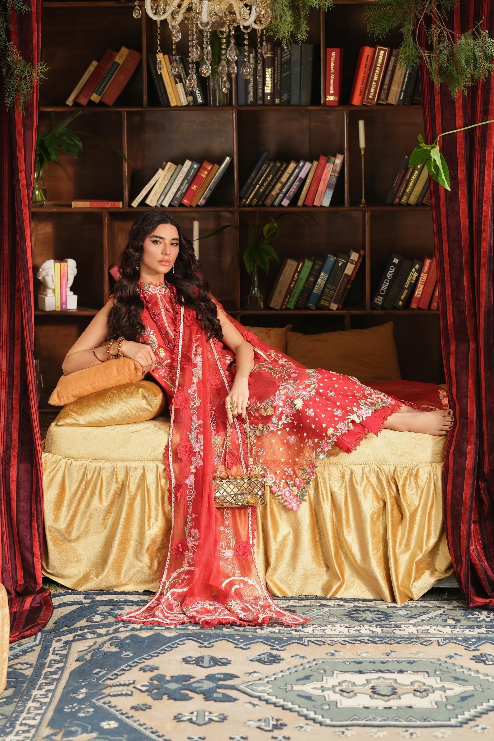 Maryam Hussain | Luxury Lawn 26 | Crimson - Luxury Dress - available at Maria Faisal in UK and USA.