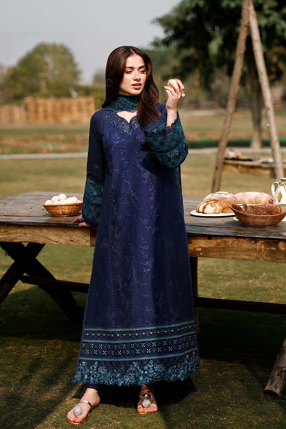 Azure | Luxury Lawn 26 | Blueberry - Dress - available at Maria Faisal in UK and USA.