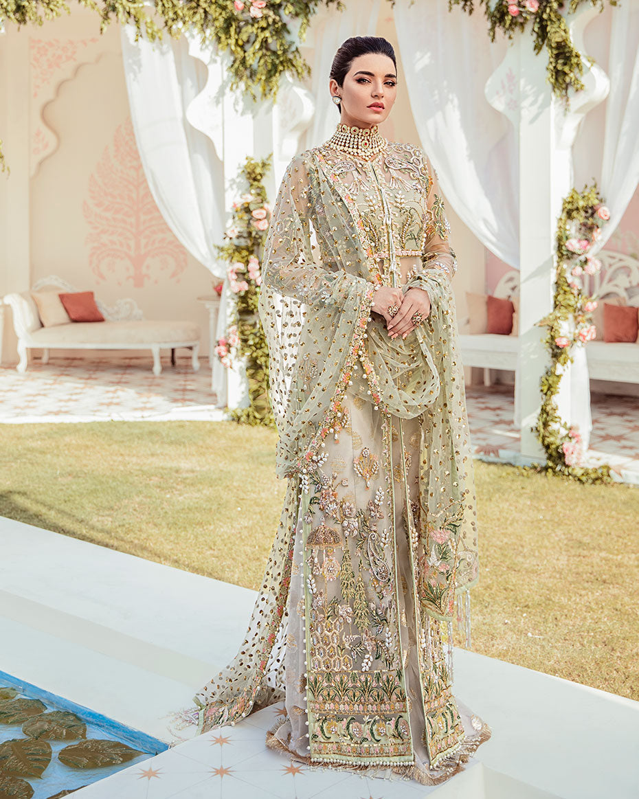 Gulaal | Wedding Formals | Cher Embroidered Net 3-Piece Suit WS-04 - Designer Dress with Intricate embroidery and embellishments. Shop elegent wedding dress at Maria Faisal.